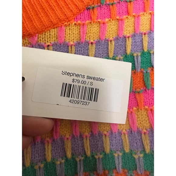 THML Sweater Womens Small Stephens Striped Puff Sleeve Crew Neck Pullover Knit - Picture 2 of 5